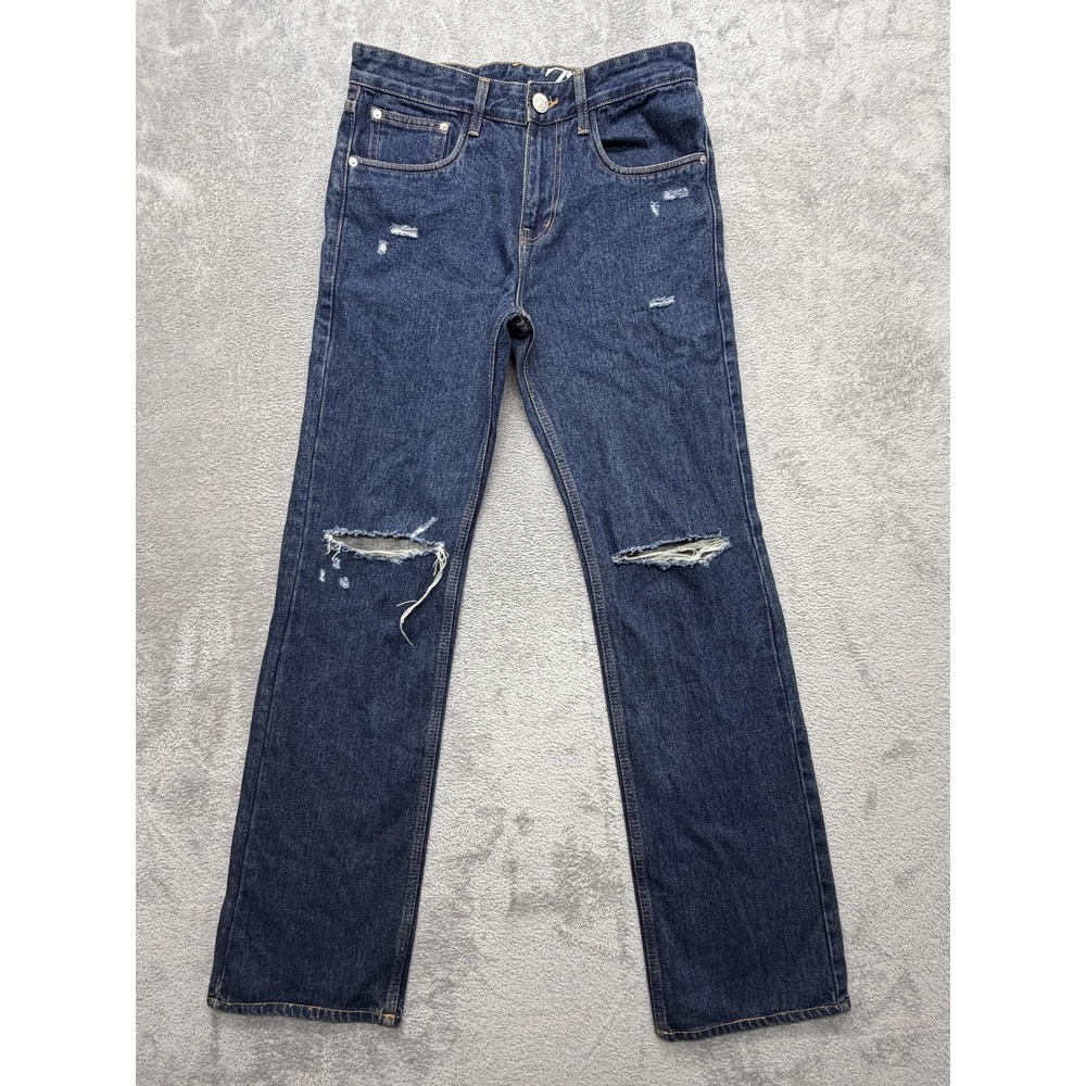 Zara Jeans Mens Measured 33x34 Blue Straight Dark Wash Denim Distressed